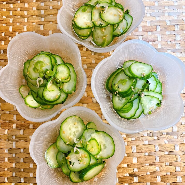 野沢菜ちりめん使ってきゅうりの酢の物